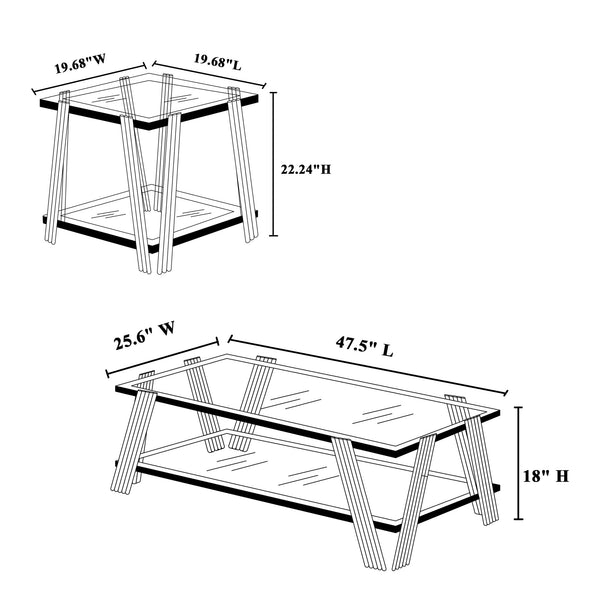English Elm 47" Wide Modern Stainless Steel Coffee Table With Clear Glass Top & Storage, Easy Assembly, Silver W2978S00003