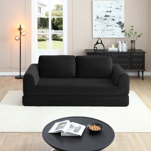 English Elm 2-in-1 Corduroy Futon Sofa Sleeper Modular Floor Couch for Studio and Guest Living Spaces Black W1117S00376