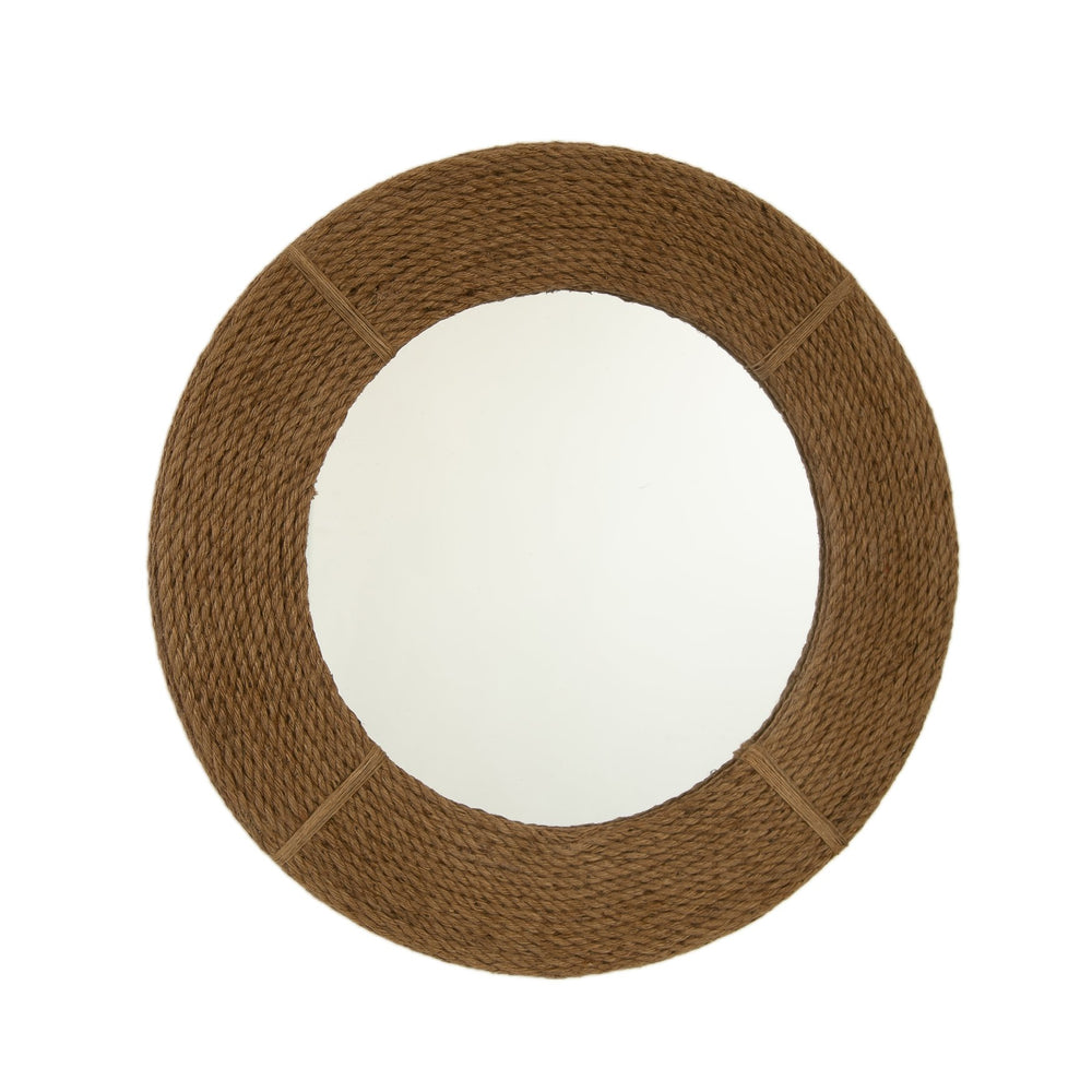 English Elm 24'' Breeza Mirror Hand‑Woven Hemp Frame Round Bamboo Wall Mirror Earth Yellow Rustic Chic Decor W2615P346490