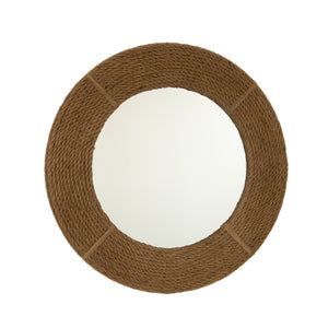 English Elm 24'' Breeza Mirror Hand‑Woven Hemp Frame Round Bamboo Wall Mirror Earth Yellow Rustic Chic Decor W2615P346490