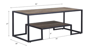 English Elm Idella Industrial Rustic Oak Coffee Table with Black Metal Frame, 1-Tier Shelf, Durable PU Top B2726P287757