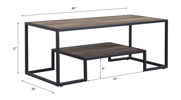 English Elm Idella Industrial Rustic Oak Coffee Table with Black Metal Frame, 1-Tier Shelf, Durable PU Top B2726P287757