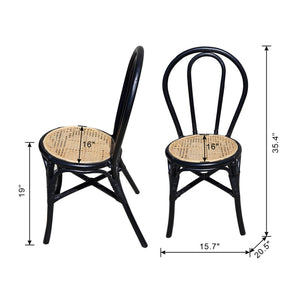 English Elm Set of 2 Black Rattan Dining Chairs with High-Back Silhouette, Natural Woven Seat, 35.5"H Stylish Accent W2078P251032