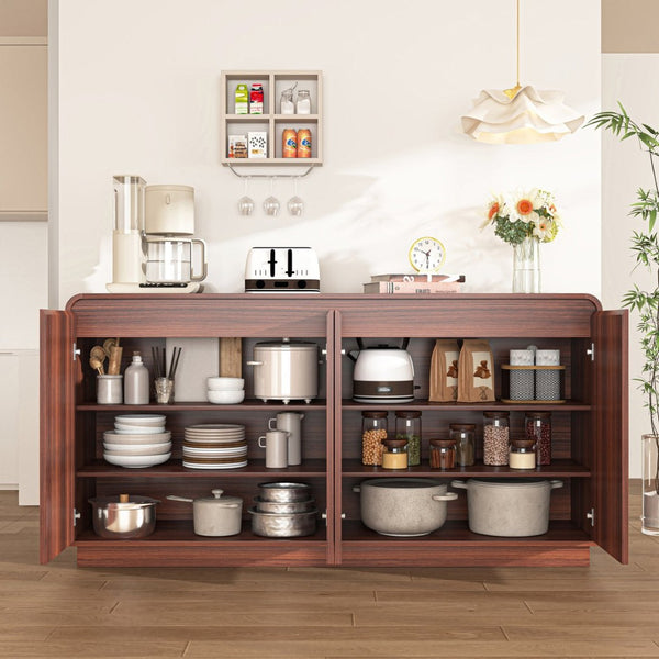 English Elm Black Fluted Wave Door Media Console with Built-in Power Outlet and Adjustable Shelving Walnut W409P452058