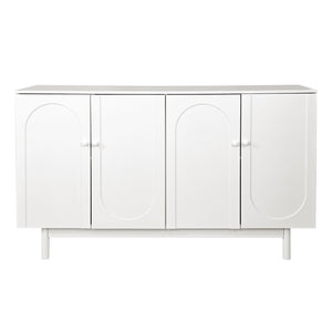 English Elm Stylish 4-Door Intaglio Storage Cabinet with Pine Legs and Solid Wood Pulls, Mid-Century Modern Console White W757P151917