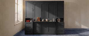 English Elm Queen Murphy Fold Down Wall Bed with Wardrobe Drawers and Shelves for Guest Rooms LP000909AAB