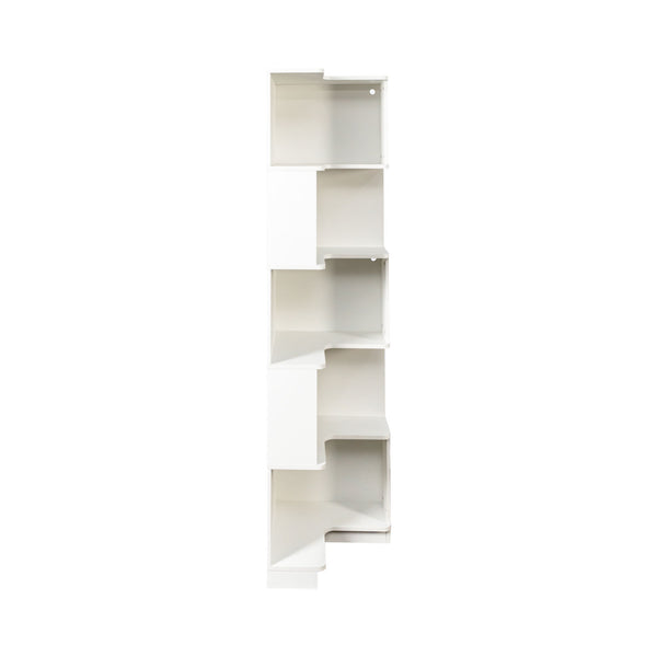 English Elm Corner 5-Tier Book Shelf — Space-Saving L-Shaped Corner Bookcase with LED Accent Lighting, Stylish Storage and Display White W331P293302