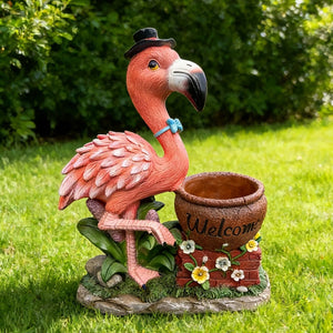 English Elm Outdoor Whimsical Flamingo Resin Planter Sculpted Garden Statue for Porch Decor W5398P454682