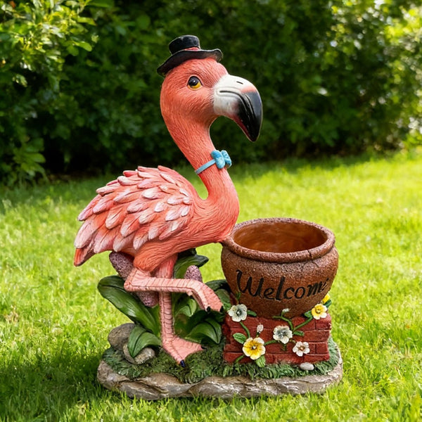 English Elm Outdoor Whimsical Flamingo Resin Planter Sculpted Garden Statue for Porch Decor W5398P454682