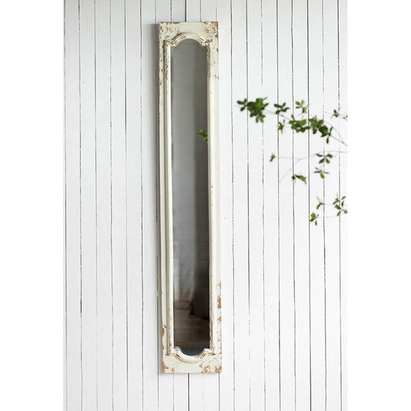 English Elm 11.8x1.6x69.3" Arched Leaning Floor Mirror Weathered Wood Frame Vintage Farmhouse W2078P492176