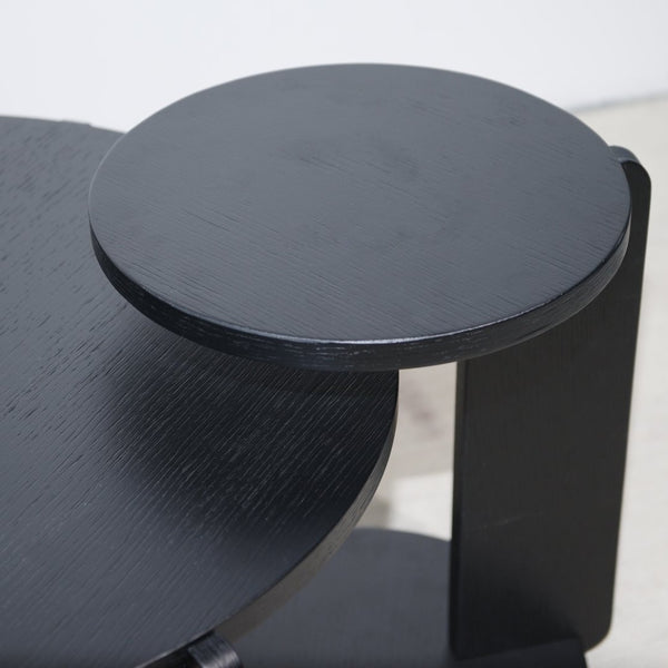English Elm 32.68 Inch Black Oak Veneer Nesting Round Coffee Table Set for Modern Living Rooms W2899P435699