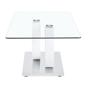 English Elm Contemporary Glass Top Coffee Table with Dual Circle White Mdf Base for Living Room W3875P397147