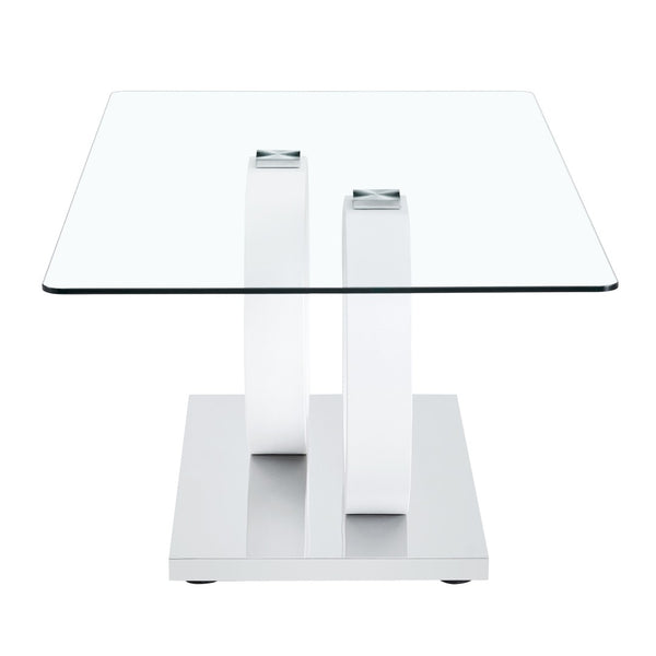 English Elm Contemporary Glass Top Coffee Table with Dual Circle White Mdf Base for Living Room W3875P397147