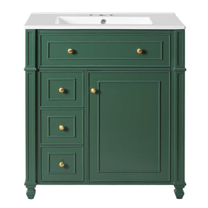 English Elm Bathroom Vanity with Sink French-Inspired 30" Ceramic Basin Vanity Cabinet with Soft-Close Doors & Drawer Organizer Green N710P286723F