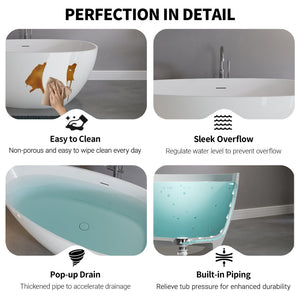English Elm 59" Stone Resin Freestanding Soaking Tub Spa Grade Oval Design for Modern Baths Glossy White W1920P410046