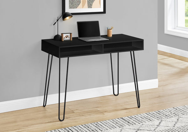 English Elm Computer 40" Modern Home Office Desk with Hairpin Legs, Dual Cubby Storage, Stable Metal Base Black 44 L x 22 W x 5 H B2710P219941