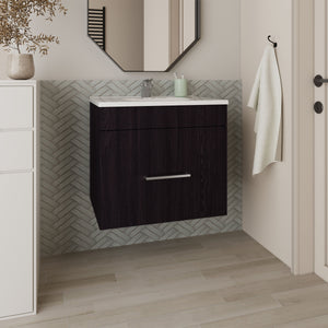 English Elm Bathroom Vanity with Sink Engineered Wood, Single Drawer Storage, Compact Modern Minimalist Design Black 28.35 L x 23.23 W x 11.81 H B097P350323