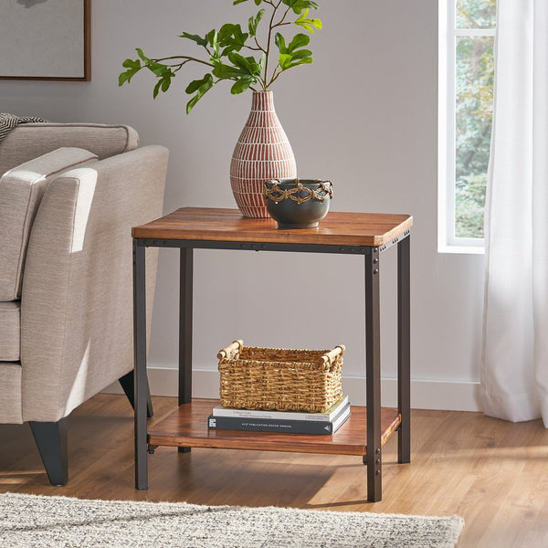 English Elm Christopher Knight Home® - End Table - Rustic Brown Design With Sturdy Iron Legs, Ideal For Living Room Or Kitchen Use! N771P271391W