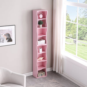 English Elm 8-layer ultra-thin 8-tier tall bookshelf with wavy edge design, space-saving display shelf for home office Pink W487P339355