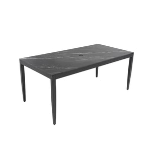 English Elm Outdoor Modern Patio Dining Table 35.5"x71" with Sintered Stone Top, Tapered Legs, Weatherproof Elegance Black Marble-Look Sintered Stone,Ember Black Frame W1886P272392