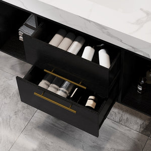 English Elm 39.4" Floating Bathroom Vanity with Ceramic Sink, Solid Wood, Faux Marble Top, Gold Handles, 39.4" W3136S00002