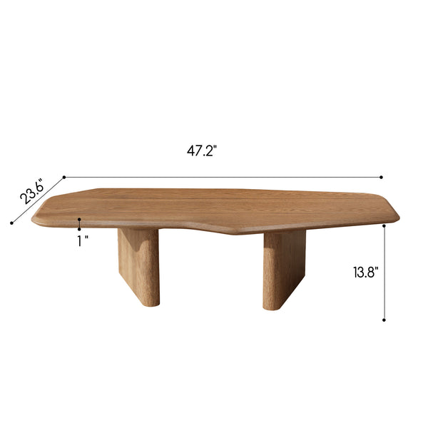 English Elm 47.2 Rustic Ash Wood Veneer Coffee Table with Organic Edge, Walnut Stain, MDF Core, Minimal Assembly W3136P354203