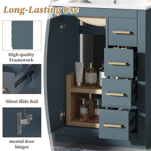 English Elm 24" Bathroom Vanity With Ceramic Sink - Stylish Blue Cabinet, Soft-Close Drawers & Modern Elegance N710P341038C