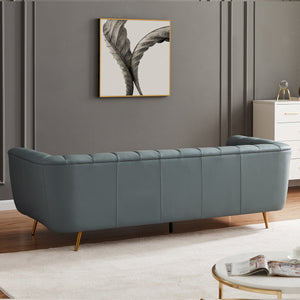 English Elm Ashcroft Furniture - LaMattina Mid-Century Modern Genuine Italian Leather Channel Tufted Sofa with Solid Wood Frame and High-Density Foam Comfort Dusty Blue,Pewter B183P231984