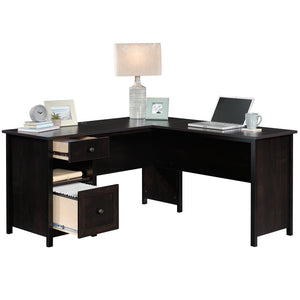 English Elm L-Shaped Desk - Stylish Black Finish With Spacious Surface, Storage Drawers & Cord Management For Efficiency B356P367875