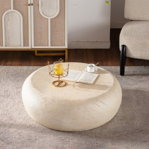 English Elm Mgo Mid-Century Round Coffee Table - Vintage Faux Stone Accent For Living Room, Office, Or Apartment W3081P344038