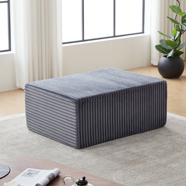 English Elm Ottoman Corduroy Upholstered Modular Seat with High-Resilience Foam — Compact No-Assembly Comfort Gray W848P309964