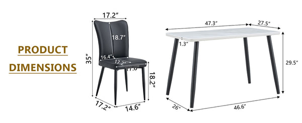 English Elm Table and Chair Set Rectangular Tempered Glass Top with 4 Black Pu Leather Seats W1151S04628