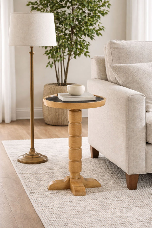 English Elm Spot Pedestal Accent Table with Turned Base and Sculpted Feet for Cozy Living Spaces Tan B2699P447490