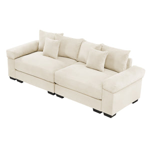 English Elm 92" Oversized Cloud Modular Sectional Couch in Cream Corduroy — Deep Seating, Wide Armrests, Modular Ottoman Flexibility (96) W714S01284