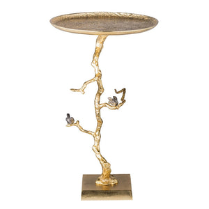 English Elm 16.9x16.9x28" Round Aluminum Side Table Sculptural Bird Branch Art Deco Accent W2078P485327