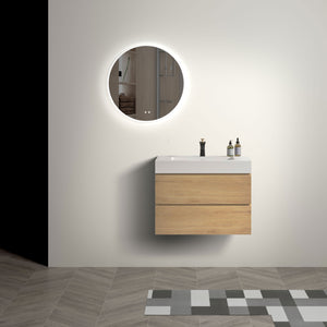 English Elm U041-Alice30-106 Alice 30" Natural Oak Wall-Mounted Vanity with Integrated Solid Surface Sink, Soft-Close Drawers W1865S00041
