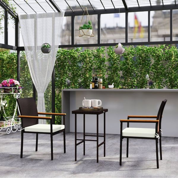 English Elm Outsunny Pe Rattan Outdoor Dining Chairs with Acacia Armrests Stackable Set of 2 W2225P485612