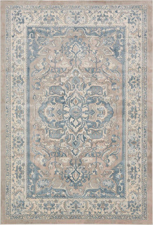 Unique Loom Paris Louisa Machine Made Border Rug Dark Gray, Beige/Blue/Cream/Light Blue/Light Brown 7' 1" x 10' 0"