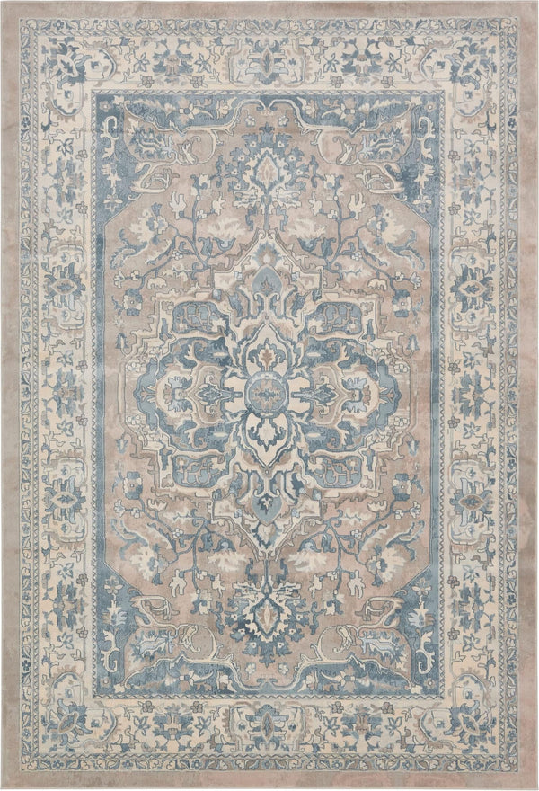 Unique Loom Paris Louisa Machine Made Border Rug Dark Gray, Beige/Blue/Cream/Light Blue/Light Brown 7' 1" x 10' 0"