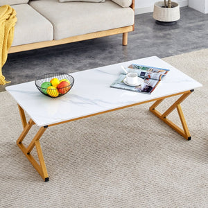 English Elm A Sintered Stone Top Coffee Table with Golden X Legs for Modern Living Rooms W1151P154282