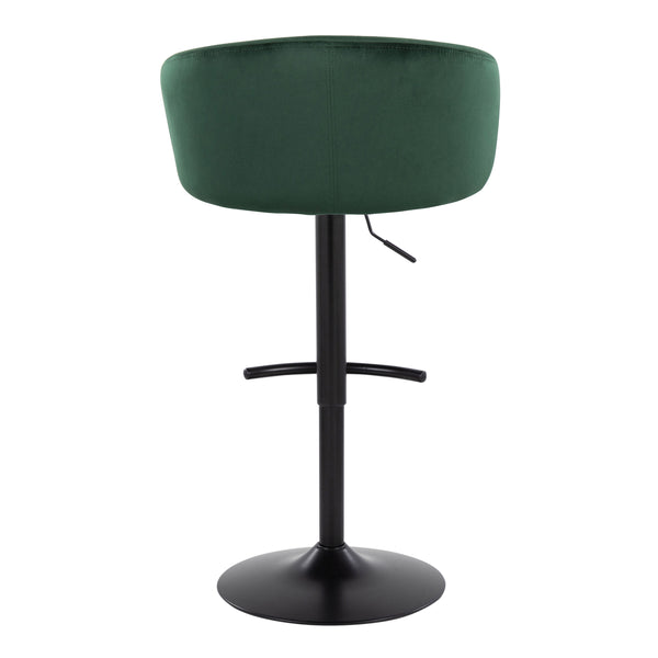 English Elm Claire Contemporary Adjustable Barstool with Swivel, Velvet Upholstery, Metal Base & Rounded T Footrest - Set of 2 Green B202S00774