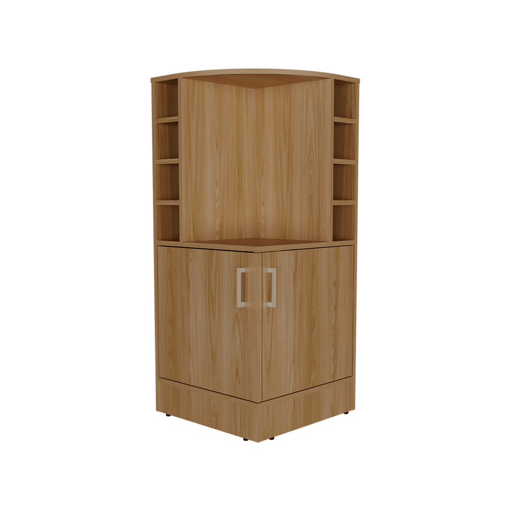 English Elm Jakes Corner Bar Cabinet 42" Tall with Eight Bottle Cubbies, Double-Door Storage, Space-Saving Elegance Oak 30.5 L x 59 W x 12 H B070P254765