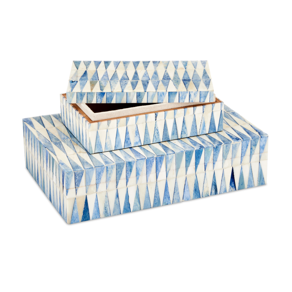Nadene Decorative Box Set of 2 – Handcrafted Blue and Ivory Bone Storage Boxes for Coastal Decor