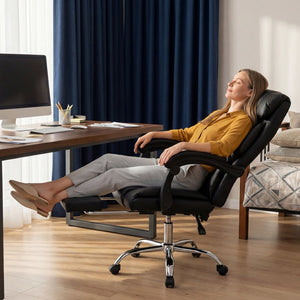 English Elm Office Executive Pu Leather High Back Chair with Footrest Reclining Swivel Seat W3851P452861