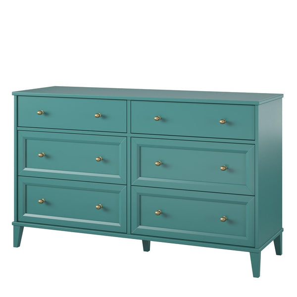 English Elm Monticello Six Drawer Wide Dresser with Brass Hardware and Tapered Legs Bedroom B2733S00013