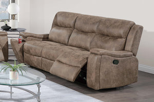 English Elm Modern Reclining Sofa with Plush Cushions Cup Holders Auburn Faux Leather Living Room B011P469518