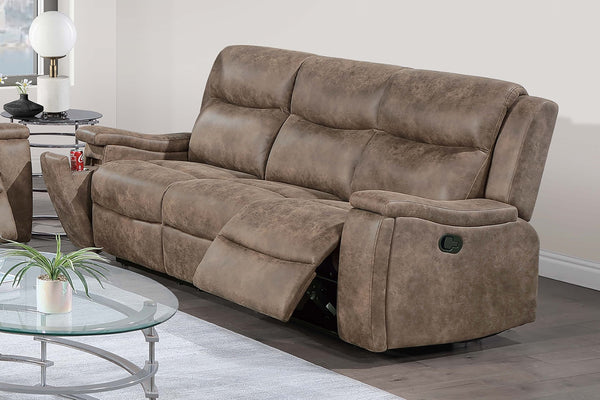 English Elm Modern Reclining Sofa with Plush Cushions Cup Holders Auburn Faux Leather Living Room B011P469518