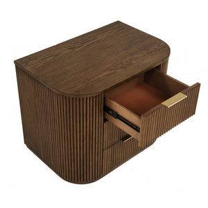 English Elm Fluted Solid Wood 3-drawer Nightstand with Textured Grooves for Modern Bedroom Storage Brown B011P474543