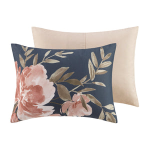 English Elm 8 Camillia Cotton Comforter Set Queen with Blush Floral Print, Ruffled Euro Shams, OEKO-TEX Safe Navy 13.78 L x 18.9 W x 12.6 H B035128842