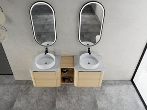 English Elm 60'' Wall-Mounted Bathroom Vanity With Ceramic Sink & Soft-Close Cabinet, Modern Storage Solution W999S00471